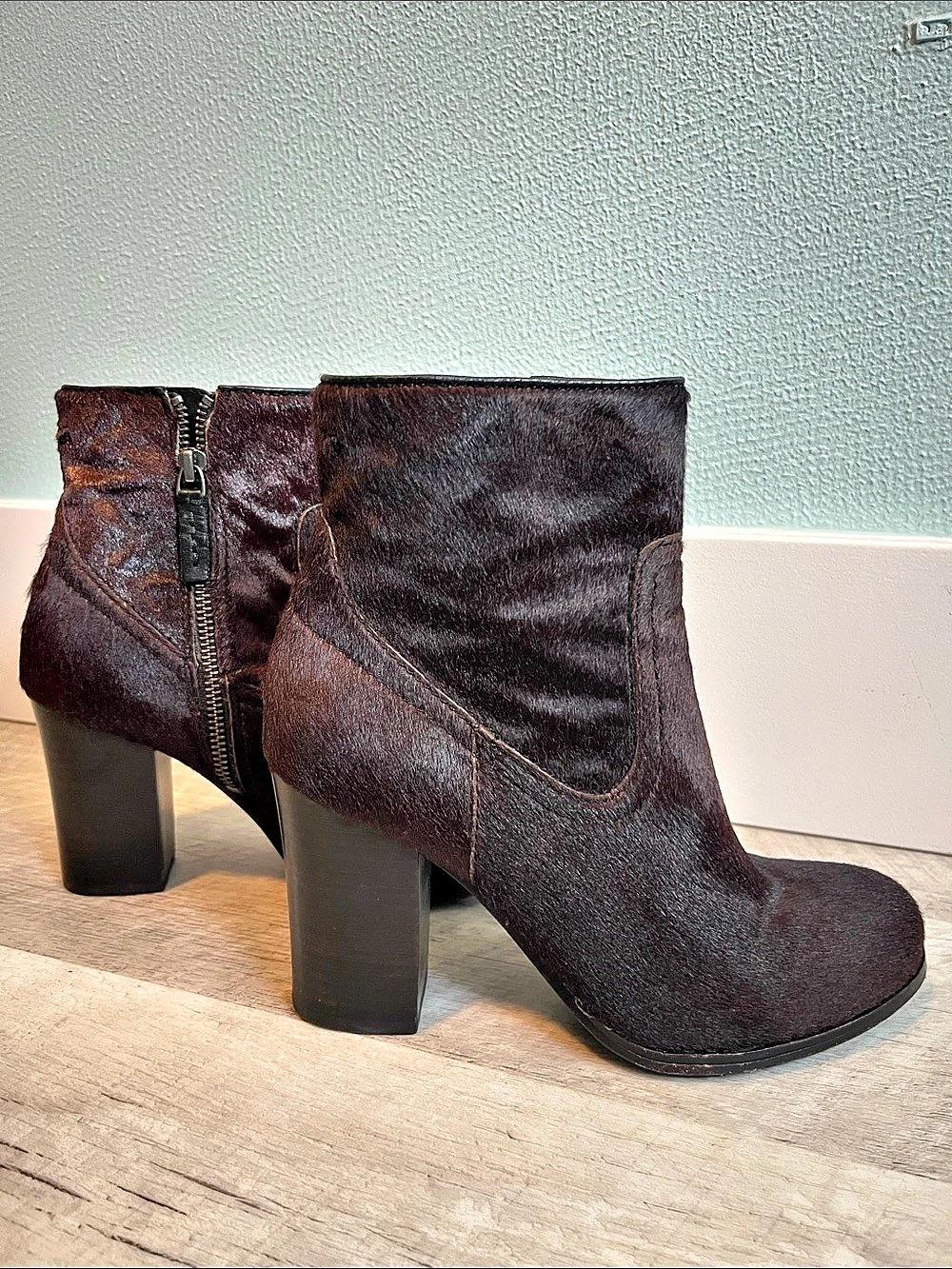 Frye Parker Calf Hair Ankle Boots Brown